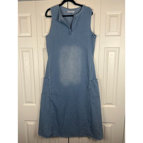 Misslook Denim Maxi Dress XL (Runs L) Sleeveless Blue Jean Dress Minimal Pockets - Picture 7 of 8